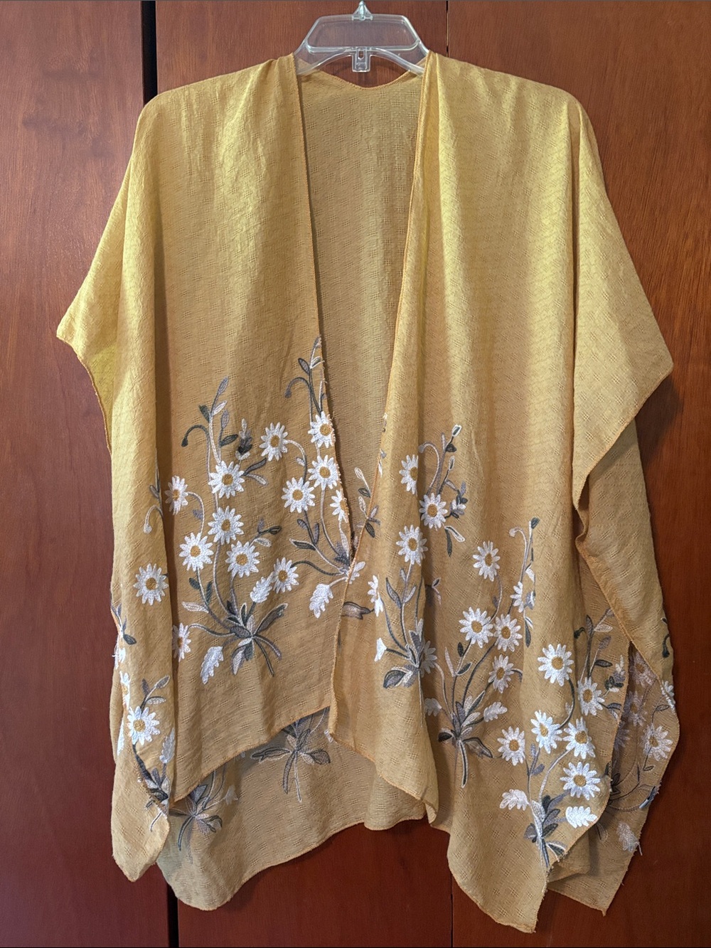 Mustard Yellow Floral Embroidered Kimono